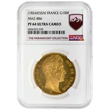 1824 France Gold 100 Francs Essai Charles X NGC PF64 Ultra Cameo